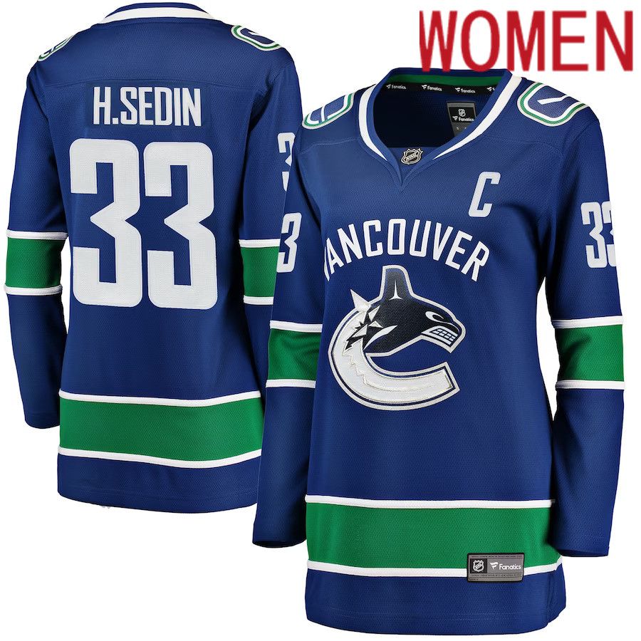 Women Vancouver Canucks #33 Henrik Sedin Fanatics Branded Blue Home Breakaway Player NHL Jersey->women nhl jersey->Women Jersey